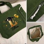 Personalized Graduation Cap Initial Large Capacity Corduroy Tote Bag with Name and Year Graduation Gift for Graduates