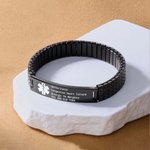 Personalisierte Männer medizinische Notfall-ID Alarm Stretch Armband mit eingraviertem Text Geburtstag Geschenk für Epilepsie Diabetes Allergie Patient