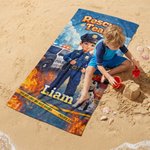Personalized Cartoon Firefighter Police Officer Style Quick Dry Beach Towel with Name Summer Vacation Beach Party Gift for Kids