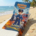 Personalized Cartoon Firefighter Police Officer Style Quick Dry Beach Towel with Name Summer Vacation Beach Party Gift for Kids
