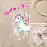 Personalizzato fantasia Unicorno Borsa regalo trasparente con fiocco nastro e testo uso quotidiano festa di compleanno regalo per bambino ragazza figlia