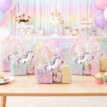 Personalizzato fantasia Unicorno Borsa regalo trasparente con fiocco nastro e testo uso quotidiano festa di compleanno regalo per bambino ragazza figlia