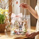 Personalised Cartoon Cowboy Cowgirl Clear Tote Bag with Bow Ribbon and Name Outdoor Activities Essential Birthday Gift for Boys Girls