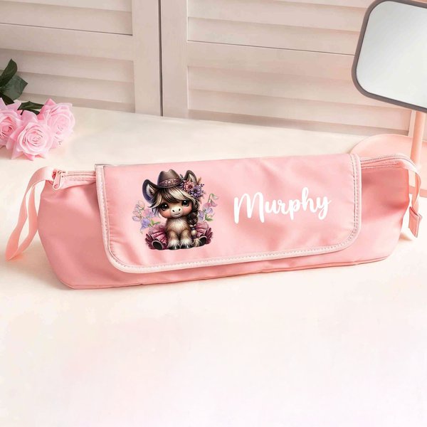 Personalised Cute Horse Birth Flower Girl Portable Heating Rod Storage Bag with Name and Insulation Pad Travel Accessory Birthday Gift for Women