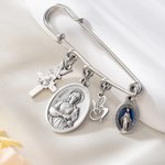 Personalised Birthstone Catholic Saint Pin with Initial Dainty Jewellery Confirmation Keepsake Communion Birthday Gift for Catholics