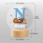 Personalized Sports Patterns Acrylic Night Light with Initial Name and Wooden Base Desk Decor Birthday Gift for Sports Lovers Kids