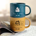 Personalised Vintage Black and White Line Art Photo 12 oz Ceramic Mug with Name and Year Daily Home Office Use Father's Day Birthday Gift for Parents