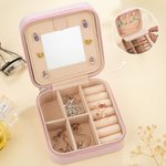 Personalized Toile De Jouy Bow PU Leather Portable Jewelry Box with Letter Travel Birthday Anniversary Gift for Women Girls