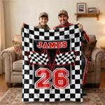 Gepersonaliseerde Racing Design Zachte Deken met Naam en Nummer Home Decor Vaderdag Verjaardagscadeau voor Man Racing Enthousiast