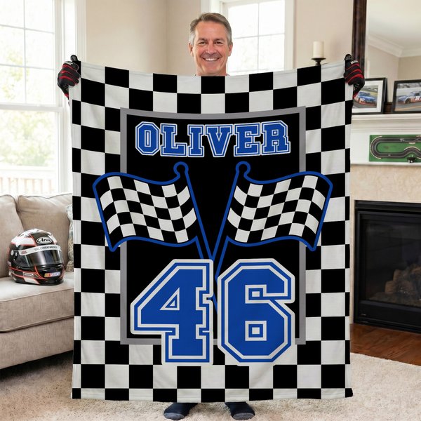 Gepersonaliseerde Racing Design Zachte Deken met Naam en Nummer Home Decor Vaderdag Verjaardagscadeau voor Man Racing Enthousiast