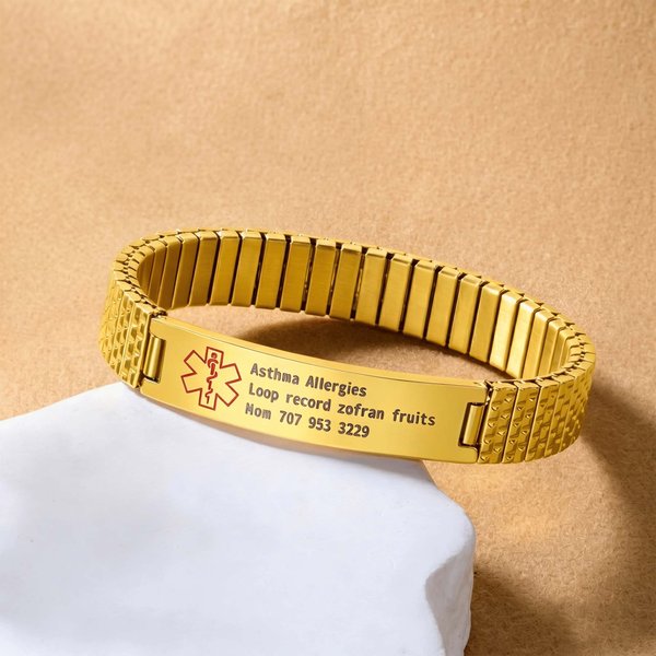 Bracelet d'alerte médicale personnalisé pour homme avec texte gravé Cadeau d'anniversaire pour patient épileptique diabétique allergique