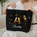Personalized Graduation Cap Initial Large Capacity Corduroy Tote Bag with Name and Year Graduation Gift for Graduates