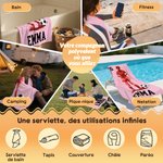 Serviette de plage multicolore personnalisée avec nom numéro et silhouette de personnage - Cadeau d'usage quotidien pour les amateurs de football