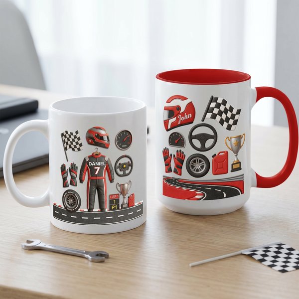 Tazza da caffè in ceramica personalizzata a tema corsa con nome Uso quotidiano Regalo per il giorno del compleanno per uomini, ragazzi e amanti delle corse