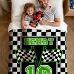Gepersonaliseerde Racing Design Zachte Deken met Naam en Nummer Home Decor Vaderdag Verjaardagscadeau voor Man Racing Enthousiast