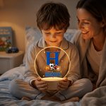 Personalized Sports Patterns Acrylic Night Light with Initial Name and Wooden Base Desk Decor Birthday Gift for Sports Lovers Kids