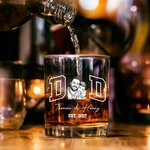 Personalised Vintage Black and White Photo 10 oz Rock Whiskey Glass with Text and Year Father's Day Birthday Gift for Dad Mom