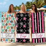 Personalised Colourful Star Oversized Quick Dry Microfiber Beach Towel with Name Beach Pool Party Birthday Gift for Girls Friends