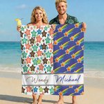 Personalised Colourful Star Oversized Quick Dry Microfiber Beach Towel with Name Beach Pool Party Birthday Gift for Girls Friends