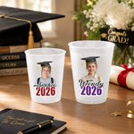 Personalized Graduation Cap Photo Disposable Frosted Plastic Cups with Name and Year Set of 10 Celebration Graduation Party Favor for Graduates