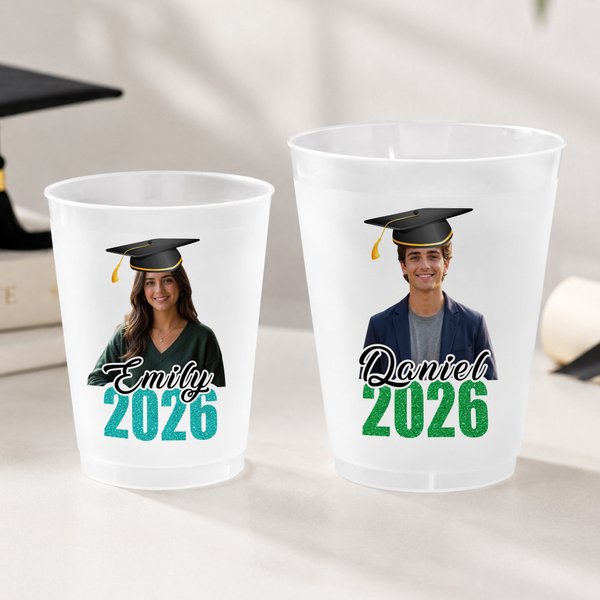Personalized Graduation Cap Photo Set of 10 Disposable Frosted Plastic Cups with Name and Year  Celebration Graduation Party Favor for Graduates