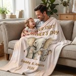 Personalizada Nuestro Primer Día del Padre Manta suave con nombre y año para la familia Decoración del hogar Regalo del Día del Padre para el nuevo papá Recién nacido