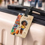 Étiquette de bagage personnalisée avec personnage et nom - Style de carte rétro - Cadeau de voyage pour la famille et les amis