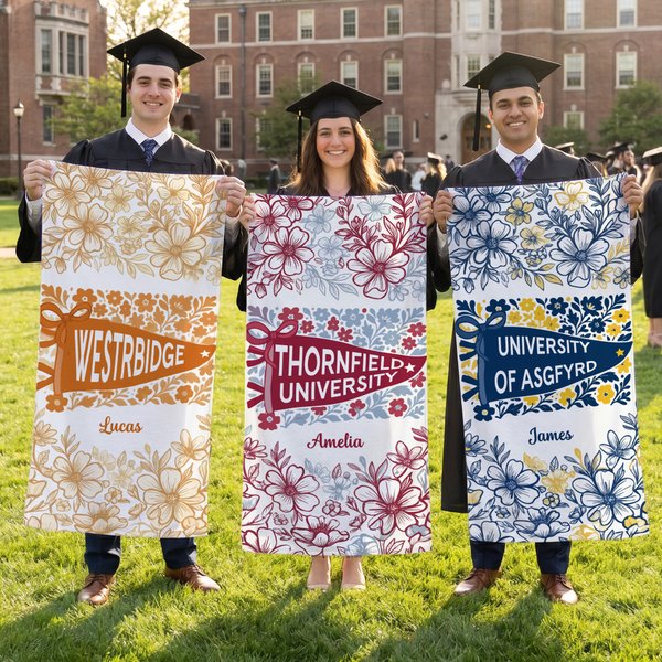 Personalized Floral Quick Dry Oversized Beach Towel with School Name and Name Travel Essentials Beach Party Graduation Gift for Friends Graduates