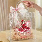 Personalized Cute Birth Flower Fairy Clear Bow Gift Bag with Name Daily Use Birthday Gift for Girls