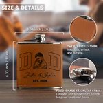 Personalisierte Foto Design 6 oz Edelstahl Schnaps Flachmann mit PU-Lederabdeckung und Name Vatertag Geburtstag Geschenk für Mann