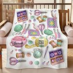 Personalized Crochet Elements Soft Throw Blanket with Name Home Decor Birthday Gift for Grandma Knitting Lover