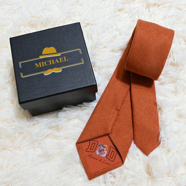 Personalised Multicolour Classic Dad Photo Necktie with Text and Gift Box Anniversary Father's Day Gift for Dad Husband