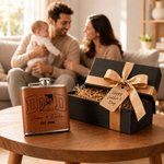 Personalisierte Foto Design 6 oz Edelstahl Schnaps Flachmann mit PU-Lederabdeckung und Name Vatertag Geburtstag Geschenk für Mann