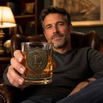 Personalized 3D Embossed Crown Shield Family Crest Whiskey Glass with Initial and Name Father's Day Birthday Gift for Dad Husband