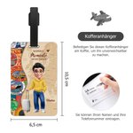 Personalisierter Kofferanhänger mit Cartoon-Figur Namen | Reisesticker-Design | Reisezubehör | Geburtstag Geschenk für Weltenbummler Freunde Familie