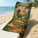 Personalized Jungle Adventure Dinosaur Quick Dry Oversized Beach Towel with Name Travel Essential Summer Vacation Birthday Gift for Kids