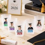 Personalized Graduation Cap Photo Disposable Frosted Plastic Cups with Name and Year Set of 10 Celebration Graduation Party Favor for Graduates