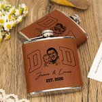 Personalisierte Foto Design 6 oz Edelstahl Schnaps Flachmann mit PU-Lederabdeckung und Name Vatertag Geburtstag Geschenk für Mann
