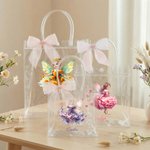 Personalized Cute Birth Flower Fairy Clear Bow Gift Bag with Name Daily Use Birthday Gift for Girls