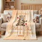 Personalizada Nuestro Primer Día del Padre Manta suave con nombre y año para la familia Decoración del hogar Regalo del Día del Padre para el nuevo papá Recién nacido