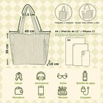 Bolso tote de gran capacidad personalizado de pana con flor de nacimiento mariposa nombre y bolsillos laterales regalo de cumpleaños para mujeres