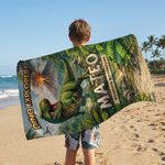 Personalized Jungle Adventure Dinosaur Quick Dry Oversized Beach Towel with Name Travel Essential Summer Vacation Birthday Gift for Kids