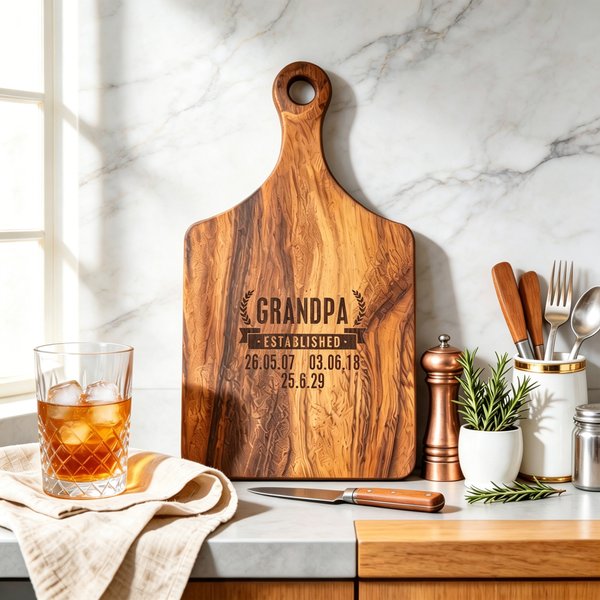 Personalised Identity Established Date Wooden Charcuterie Cutting Board with Grip Daily Use Father's Day Gift for Dad Grandpa