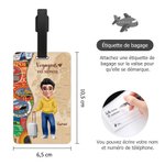 Étiquette de bagage personnalisée avec personnage et nom - Style de carte rétro - Cadeau de voyage pour la famille et les amis