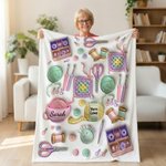 Personalized Crochet Elements Soft Throw Blanket with Name Home Decor Birthday Gift for Grandma Knitting Lover