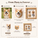 Personalised 3D Pet Head Portrait Sculpture Magnetic Wooden Frame Set with Text Desk Decor Birthday Keepsake Gift for Cat Dog Pet Lovers