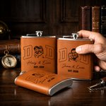 Personalisierte Foto Design 6 oz Edelstahl Schnaps Flachmann mit PU-Lederabdeckung und Name Vatertag Geburtstag Geschenk für Mann