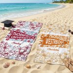 Personalised Floral Quick Dry Oversized Beach Towel with School Name and Name Travel Essentials Beach Party Graduation Gift for Friends Graduates