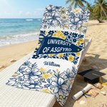 Personalised Floral Quick Dry Oversized Beach Towel with School Name and Name Travel Essentials Beach Party Graduation Gift for Friends Graduates