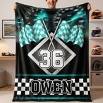 Personalized Racing Checkered Flag Soft Throw Blanket with Name and Number Home Decor Race Day Birthday Gift for Men Race Lovers